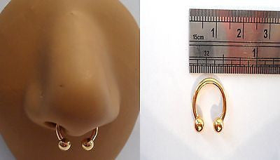 Nose Ring SEPTUM Nostril Gold Half Hoop Circular 14 gauge 14g 10mm