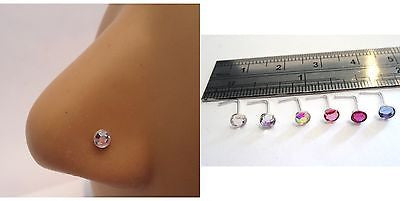 6 Sterling Silver 3mm Crystal Flat Back Sits Flush Nose Studs 22 gauge 22g