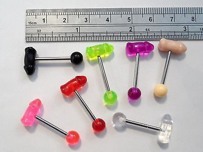 P*nis Genital UV Acrylic Barbells Tongue Rings 14 gauge 14g standard length - I Love My Piercings!