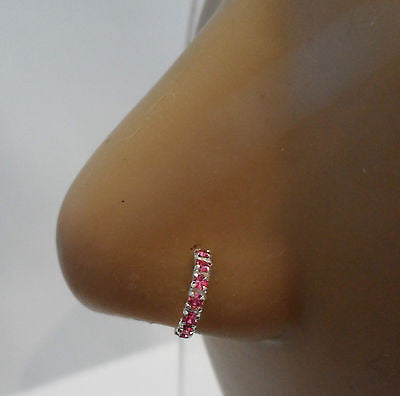 Sterling Silver Crystal Half Hoop Nose Stud L Shape Post Pin Ring