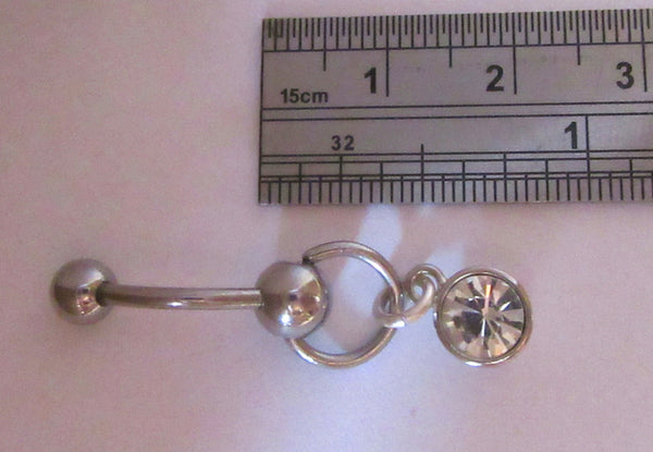 Clear Dangle Crystal Dangle Barbell VCH Clit Clitoral Hood Ring 14 gau