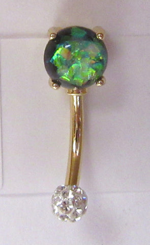 14k Gold Plated Green Opalite Clear Crystal Ball VCH Clit Hood Bar 14 gauge 14g