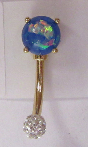 14k Gold Plated Blue Opalite Clear Crystal Ball VCH Clit Hood Bar 14 gauge 14g