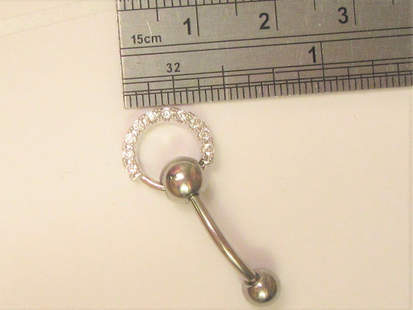 Clear 10 Stone Crystal Hoop Dangle Barbell VCH Clit Clitoral Hood Ring