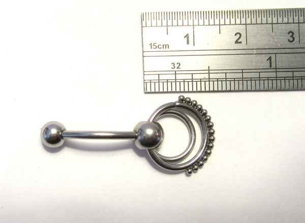 Surgical Steel Ornate Hoop Dangle Barbell VCH Clit Clitoral Hood Ring