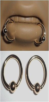 Pair GOLD TITANIUM Lip Snake Bites Bottom Lip Rings Hoops14 gauge