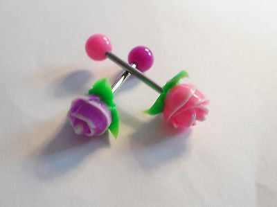 2 Soft Silicone Purple Pink Rose Barbells Tongue Rings Posts 14 gauge 14g - I Love My Piercings!