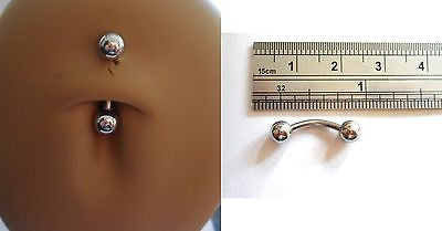 Plain Balls Surgical Steel Curved Barbell Belly Navel Ring 14 gauge 14g