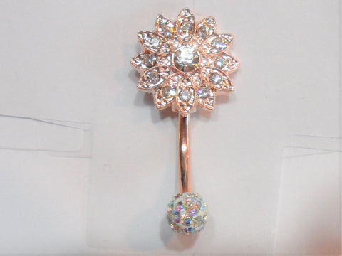 14k Rose Gold Plated Barbell Snowflake Gem Ball VCH Clitoral Clit Hood 14 gauge