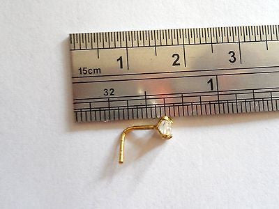 18k Gold Plating Nose Stud Pin Ring L Shape Rectangle Clear Crystal 20  gauge 20g