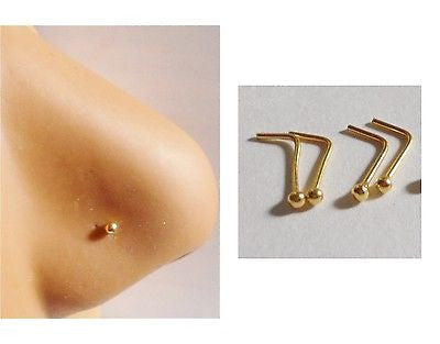 4 Gold Titanium Plated Tiny Small Ball L Shape Pin Stud Nose Ring 22 gauge 22g