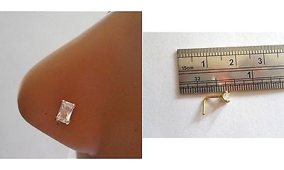 18k Gold Plating Nose Stud Pin Ring L Shape Rectangle Clear Crystal 20 gauge 20g