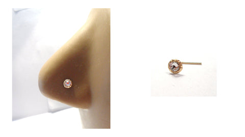 10K Yellow Gold Clear Crystal CZ Ornate Nose Stud L Shape Pin 22 gauge 22g - I Love My Piercings!