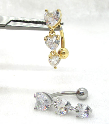 14G Gold Silver Heart Reverse Top Down Heart Belly Ring Hoop Belly Piercing Reverse Belly Bar Barbell - I Love My Piercings!