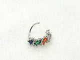20G Mosaic Nose Ring Hoop Gem Crystal Silver Surgical Steel Nose Jewelry 20 Gauge 8mm Diameter - I Love My Piercings!