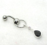 14G Top Down Belly Ring Black Crystal Belly Piercing Reverse Belly Bar Barbell - I Love My Piercings!