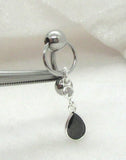 14G Top Down Belly Ring Black Crystal Belly Piercing Reverse Belly Bar Barbell - I Love My Piercings!