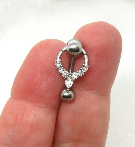 Marquise 14G Reverse Top Down Belly Ring Hoop Belly Piercing Reverse Belly Bar Barbell - I Love My Piercings!
