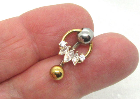 14G Reverse Gold Silver 2 Tone Top Down Belly Ring Hoop Belly Piercing Reverse Belly Bar Barbell - I Love My Piercings!