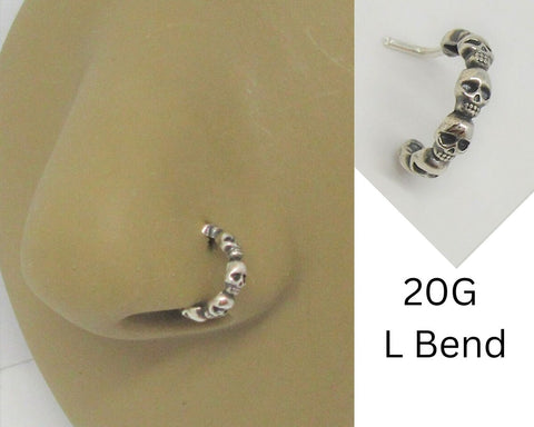 20G Skulls Nose Ring Stud Nose Hoop Nose Jewelry Nose Piercing L shape nose hoop Skull Jewelry 20 gauge Nostril jewelry - I Love My Piercings!