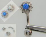 Clitoral Clitorial Clit Hood Bar VCH Stainless Steel White Blue Opal Flower Internally Threaded VCH Ring Bar Jewelry 14G 14 gauge