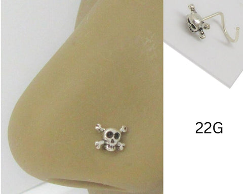 Skull Crossbones Nose Stud Screw Swirl Shaped Post Jewelry 22 gauge 22G Nose Jewelry Pin Nostril