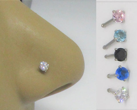 3mm Round Claw Set Pronged Crystal Gem CZ Ball End Nose Bone Stud Nose s 20g 18g 18 gauge 20 gauge Nose Jewelry Pin Nostril