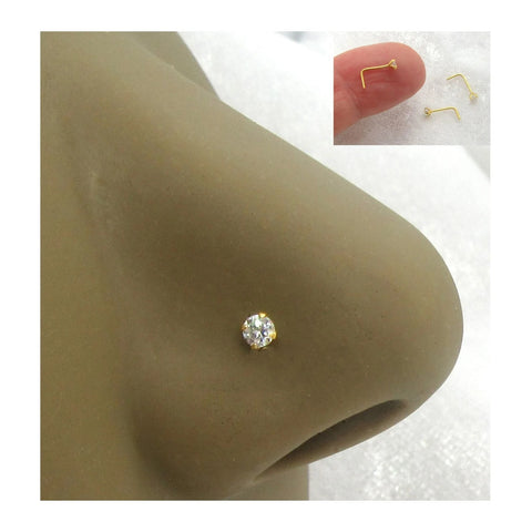 22G Gold L Shape Nose Stud Ring Nose Earrings 22 gauge 2.5mm CZ 22G Nose Jewelry Pin Nostril Pronged Nose Studs - I Love My Piercings!