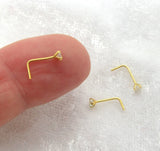 22G Gold Nose Studs L Shape Bent Post Nose Ring Pins 22 gauge 22G Nose Jewelry 2.5mm CZ Diamond Nose Studs - I Love My Piercings!