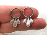 Pair 14G Titanium Pearl Dangle Nipple Rings Hoops Barbells Jewelry 14 Gauge