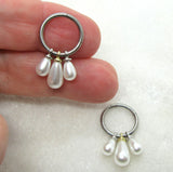 Pair 14G Titanium Pearl Dangle Nipple Rings Hoops Barbells Jewelry 14 Gauge