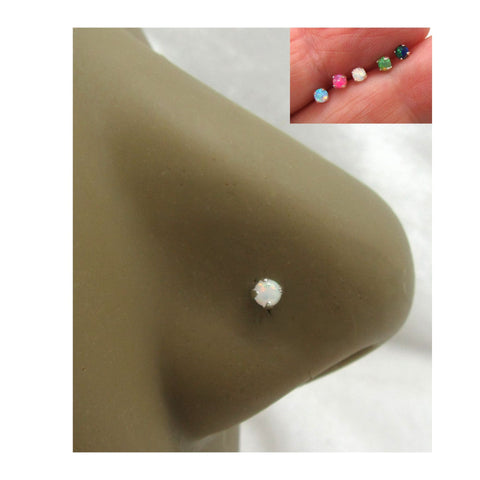 22G Opal White Pink Blue Green Nose Stud L Shape Nose Ring Jewelry Pin Earring 22 Gauge