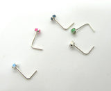 22G Opal White Pink Blue Green Nose Stud L Shape Nose Ring Jewelry Pin Earring 22 Gauge