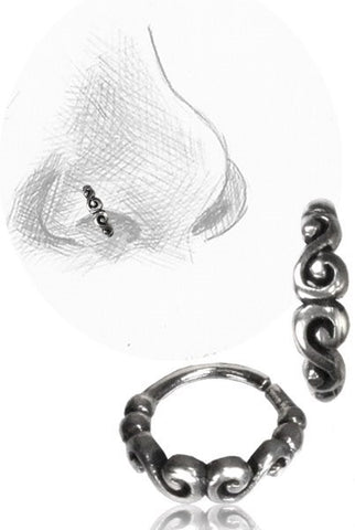 Sterling Silver Ornate Swirls Seamless Nose Hoop 18 gauge 18g 8 mm Diameter