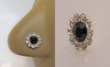 Sterling Silver Loaded Black Clear Gem Nose Bent L Shape Stud Pin Post 20 gauge