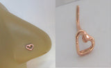 18k Rose Gold Plated Open Heart Nose Bent L Shape Stud Pin Post 20 gauge 20g