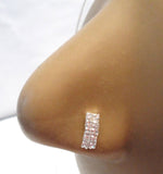 Sterling Silver Clear CZ Crystal Nose Double Line Stud L Shape Ring 20 gauge 20g