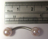 Pink Faux Pearl Balls Curved Barbell VCH Clit Clitoral Hood Ring 14 gauge 14g - I Love My Piercings!