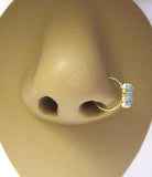 18k Gold Plated Flower Aqua Opal Opalite Nose Seamless Hoop Ring 20 gauge 20g