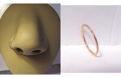 Rose Gold Titanium Seamless Nose No Ball Thin Hoop Ring 22 gauge 9 mm Diameter