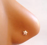 Stamped 14K Yellow Gold Clear Star Crystal Nose Screw Stud Ring 20 gauge 20g