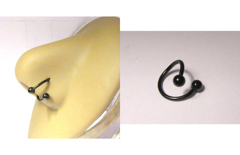 Black Titanium Twisted Nose Hoop Ring with Balls 18 gauge 18g 8 mm diameter