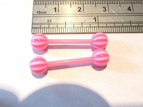Pink Candy Stripe Balls No Metal Sensitive Allergy Nipple 14 gauge 14g Bioplast - I Love My Piercings!
