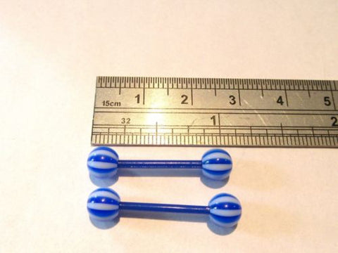 Blue Candy Stripe Balls No Metal Sensitive Allergy Nipple 14 gauge 14g Bioplast - I Love My Piercings!