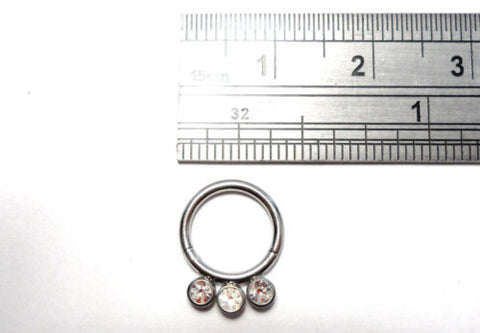 Surgical Steel Triple Gem Crystal CZ Seamless Hoop 16 gauge 16g 8 mm diameter - I Love My Piercings!