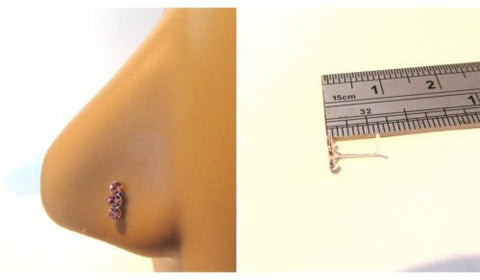 Purple Triple CZ Crystal Nose Ring Stud Pin L Shape Sterling Silver 22 gauge 22g - I Love My Piercings!