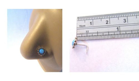 Sterling Silver Nose Stud Pin Ring Bent L Shape Turquoise Azure 20g 20 gauge - I Love My Piercings!