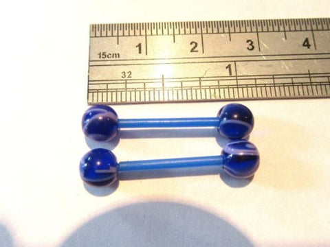 Blue Marble Balls No Metal Sensitive Allergy Nipple 14 gauge 14g Bioplast - I Love My Piercings!