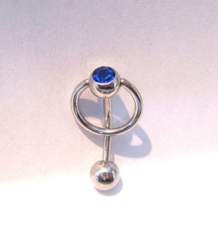 Surgical Steel Dangle Curved Blue CZ Barbell Bar VCH Jewelry Clit Clitoral Hood Ring 14g - I Love My Piercings!