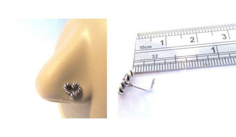 Sterling Silver Nose Stud Pin Ring Bent L Shape Post Roped Heart 20g 20 gauge - I Love My Piercings!